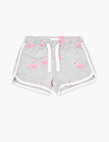 Короткие хлопковые шорты с принтом Фламинго(Короткие хлопковые шорты с принтом Фламинго)